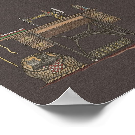 Poster Machine à coudre et chatons (Coin)