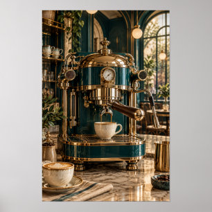 Poster Machine à espresso en laiton vintage – Bar à café