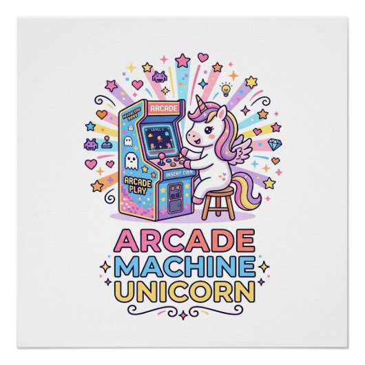 Poster Machine de jeux vidéo licorne Impression de licorn (Devant)