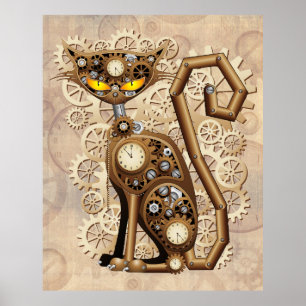 Poster Machine de style rétro Vintage de chat Steampunk