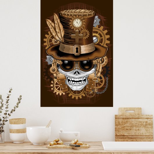 Poster Machine rétro Voodoo à vapeur crâne (Cuisine)