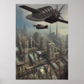 Poster Machine volante au-dessus d'un Dieselpunk ci| AI A (Devant)