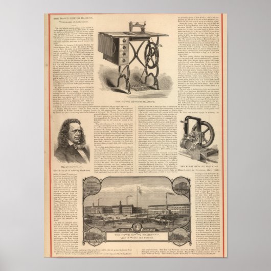 Poster Machines à coudre à chaud avec croquis de l'invent (Devant)