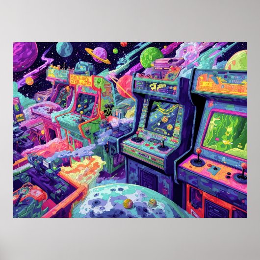 Poster Machines de jeux vidéo rétro dans l'espace (Devant)