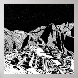 Poster Machu Picchu black and white landscape