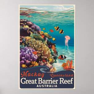 Poster Mackay Grande Barrière de corail Voyage Art Vintag