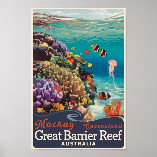 Poster Mackay Great Barrier Reef Travel Art Vintage (Devant)