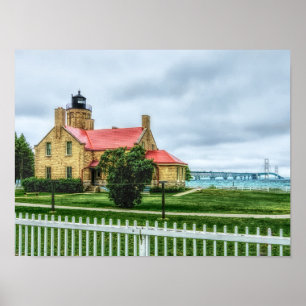 Poster Mackinac Light and Bridge