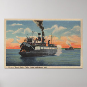 Poster Mackinac, MI - vue de vapeur de Sainte Marie