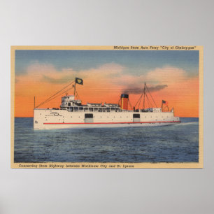 Poster Mackinaw City, MI - Vue de la ville de Cheboygan