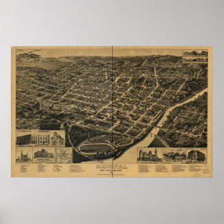 Poster Macon Georgia 1887 Antique Carte Panoramique