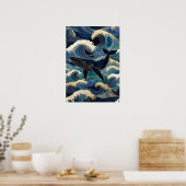 Poster Madagascar Ocean Whale - Blue & Gold Waves | (Cuisine)