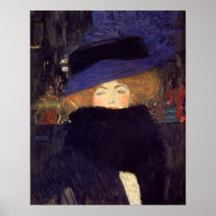 Poster Madame avec le boa de casquette et de plume -