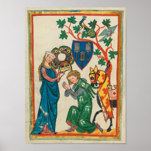 Poster Madame avec le chevalier, manuscrit médiéval du