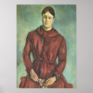 Poster Madame Cezanne en robe rouge - Paul Cezanne