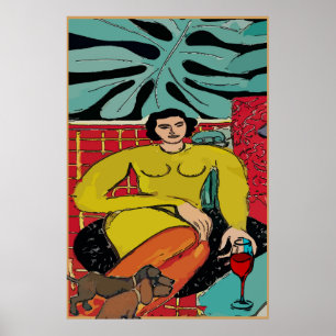 Poster Madame Matisse, teckels et vin rouge