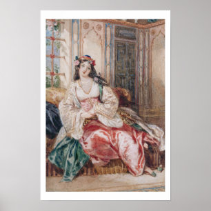 Poster Madame Seated dans un tabouret Turki de port