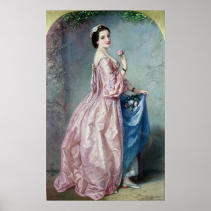Poster Madame tenant des fleurs dans son jupon