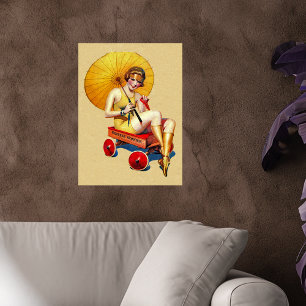 Poster Madame vintage Umbrella Wagon Bathing d'aileron