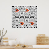 Poster Madhubani 4 poissons (Cuisine)