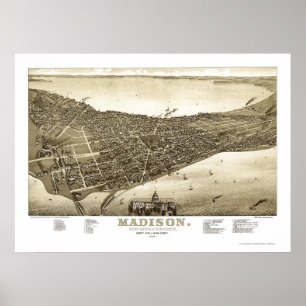 Poster Madison, carte panoramique de WI - 1885b