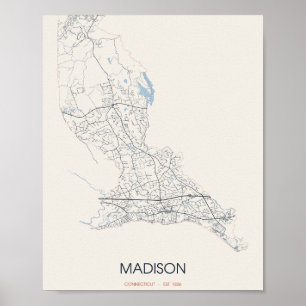 Poster Madison, carte postale des rues du Connecticut – F