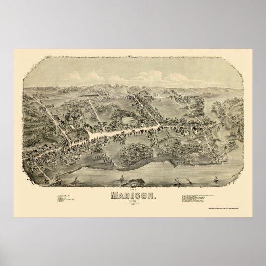 Poster Madison, CT Carte panoramique - 1881 (Devant)