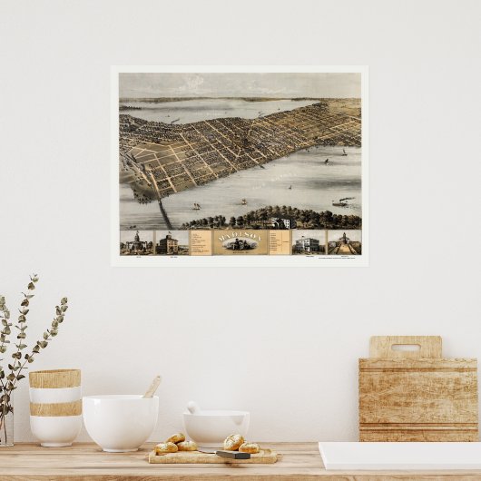 Poster Madison, WI Panoramic Map - 1867 (Cuisine)