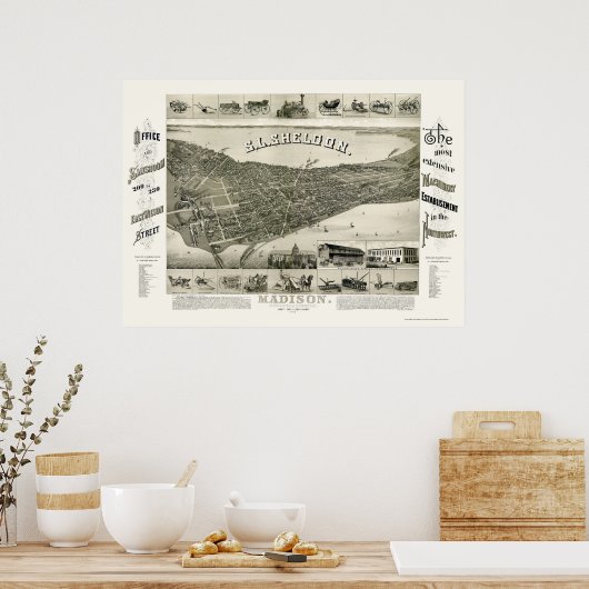 Poster Madison, WI Panoramic Map - 1885 (Cuisine)