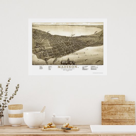 Poster Madison, WI Panoramic Map - 1885b (Cuisine)