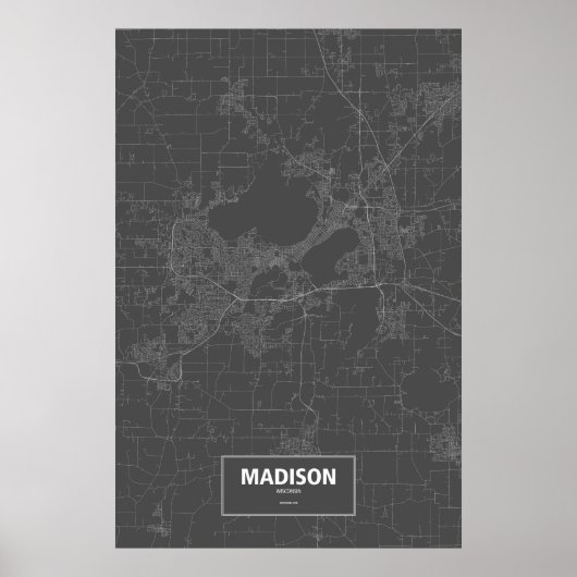 Poster Madison, Wisconsin (blanc sur noir) (Devant)