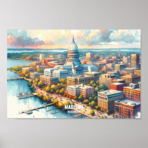 Poster Madison Wisconsin Travel Places aquarelle
