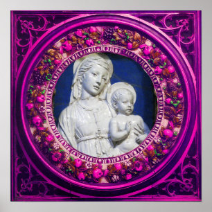 POSTER MADONE AVEC ENFANT COURONNE FLEURIE DE LA RENAISSA
