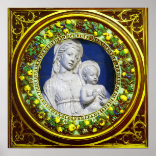 POSTER MADONE AVEC ENFANT COURONNE FLEURIE DE LA RENAISSA