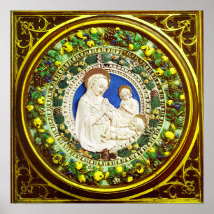 POSTER MADONE AVEC ENFANT COURONNE FLEURIE DE LA RENAISSA