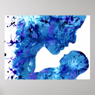 Poster Madone bleue et enfant belle aquarelle