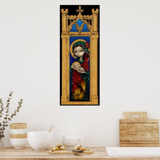 Poster Madonna and Child at Night gothic Art Imprimer (Cuisine)