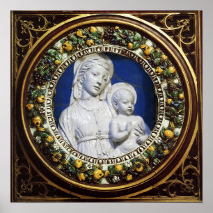 POSTER MADONNA AVEC ENFANT RENAISSANCE FLORAL CROWN