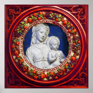 POSTER MADONNA AVEC ENFANT RENAISSANCE FLORAL CROWN