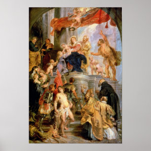 Poster Madonna couronné avec l'enfant
