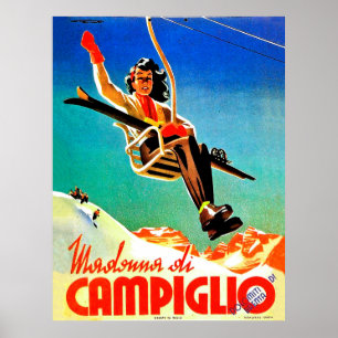 Poster Madonna di Campiglio, femme sur un télésiège, vint