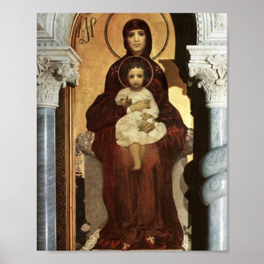 Poster Madonna Holding bébé Jésus sur le trône (Devant)