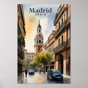 Poster Madrid Espagne Aquarelle Peinture Voyage