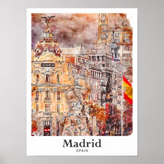 Poster Madrid Espagne Art Voyage Aquarelle main tirée (Devant)