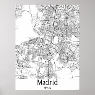 Poster Madrid Espagne Carte de la ville noire et blanche