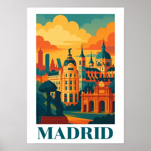 Poster Madrid Espagne Coloré Voyage Rétro (Devant)