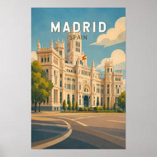 Poster Madrid Espagne Illustration Voyage Art Vintage
