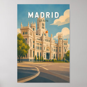 Poster Madrid Espagne Illustration Voyage Art Vintage
