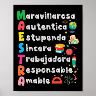 Poster Maestra Acronyme Professeur d'espagnol Retour à l'