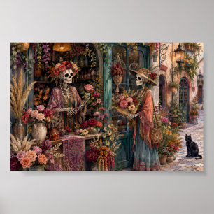 Poster Magasin de Fleurs Squelette Gothique, Floriste Whi